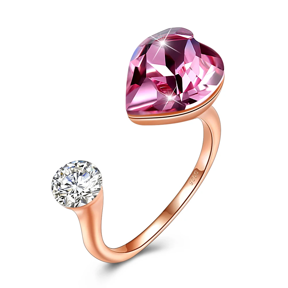 SILVERHOO 925 Sterling Silver Rings For Women Romantic Heart-Shaped Austria Crystal Cubic Zirconia Anniversary Ring Fine Jewelry