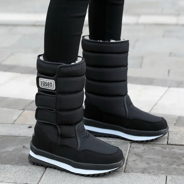 Women snow boots  platform winter boots thick plush waterproof non-slip boots  fashion women winter shoes  warm fur  botas mujer G03-Black
