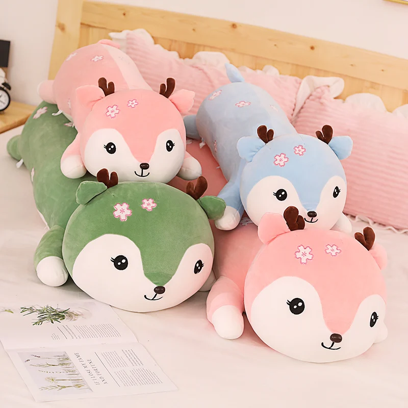 Цена 1 предмет, детская одежда на рост 80, 100 см kawaii супер мягкий олень, плюшевые игрушки Длинные лежа чучело пятнистого оленя спальная подушка для ...
