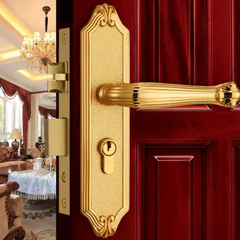 

Europen Fashion Brass Golden Interior Solid Wood Panel Handle Lock Rose Golden Bedroom Bookroom Kitchen Wooden Door Lock Modern