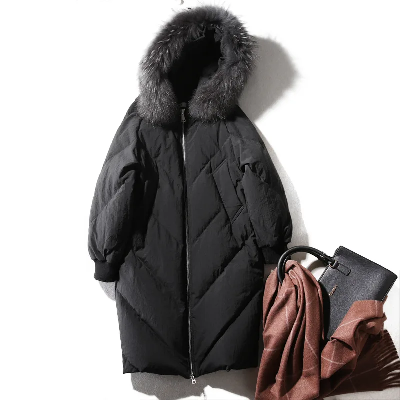 Высококачественная Брендовая женская куртка-пуховик средней длины для отдыха, толстый осенний и зимний женский пуховик с капюшоном - Цвет: Черный