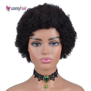 

USEXY Short Afro Kinky Curly Wig Brazilian Remy Human Hair Wigs For Black Women 150% Density 1B Color Full Machine Made Wig