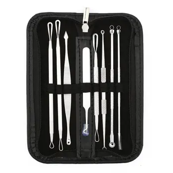 

8 Pcs Blackhead Remover Tool Kit Pimple Acne Clip Needle Face Care Comedone Blemish Blackhead Extractor Tool with Leather Case