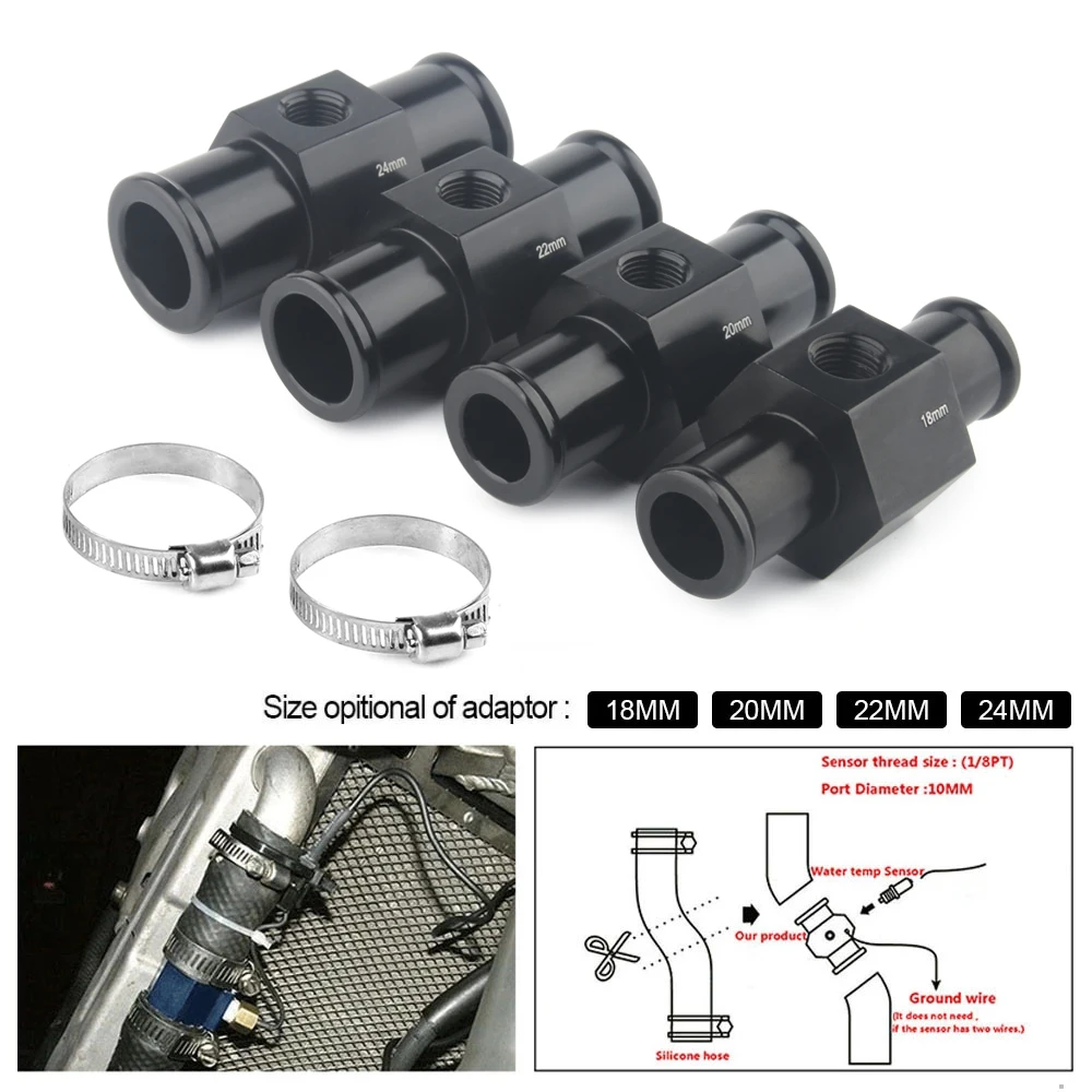 18MM, Black, 1 Dynoracing Water Temp Gauge Radiator Temperature Water Temp Joint Pipe Sensor Hose Adapter 