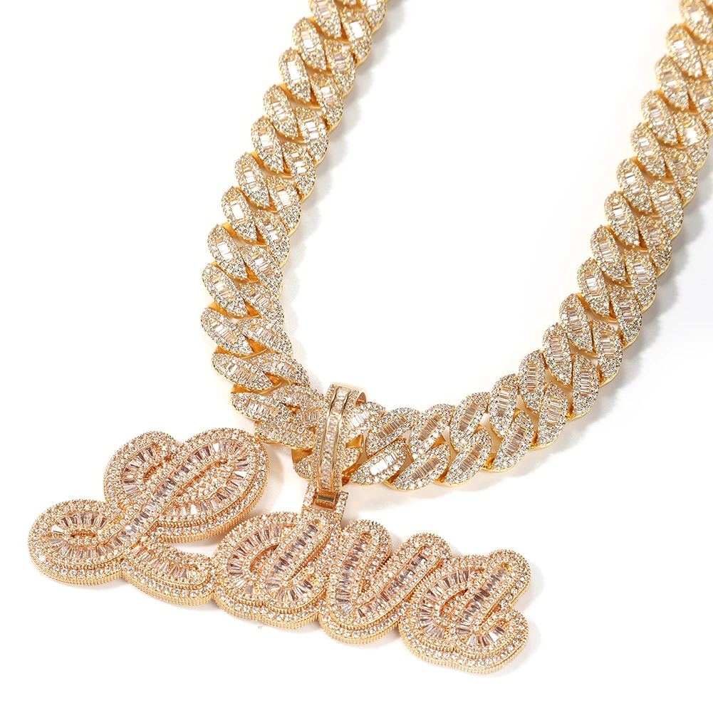 TBTK 16mm Luxury Miami Cuban Link Necklace Iced Out BaguetteCubic Zirconia Bracelet HipHop Fashion Jewelry For Party Gift