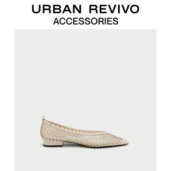 

UR Spring New Women Youth Shoes Solid Colour Striped Low-heel Pointed Toe Shoes AY08TS1N2002