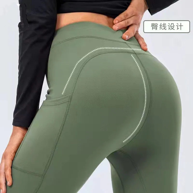 lulu21FW new double-sided sanding nude women's yoga pants drawstring hips and tight-fitting high-quality fitness trousers leggings