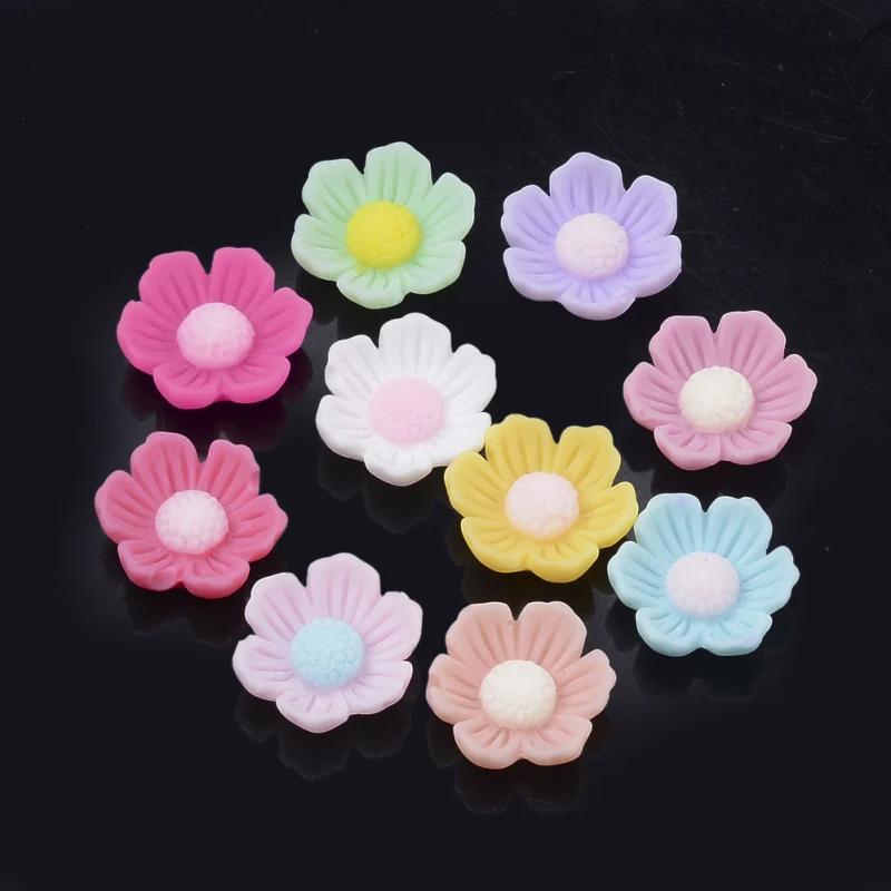 

200pcs Mixed Color Flower Opaque Resin Cabochons Scrapbook Craft Hair Embellishments Ornament Applique Accessories 13x13x4.5mm