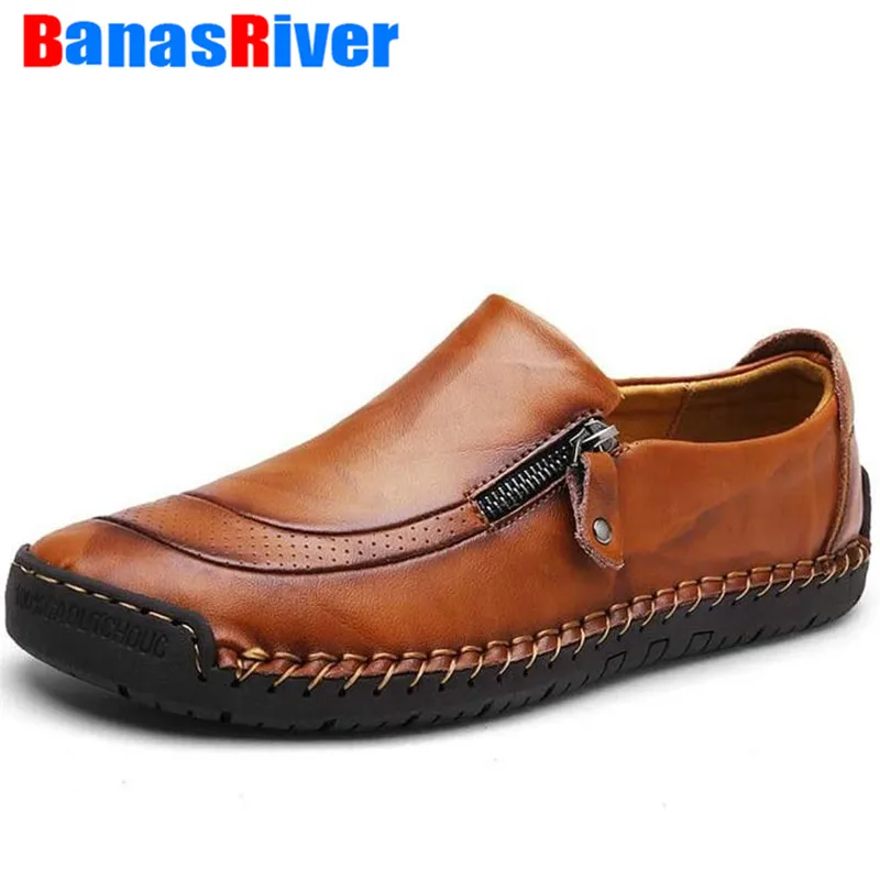 

Handmade Leather Loafers Shoes Men Fashion Zippers Flats Exquisite Design Non-slip Comfortable Casual Outdoor Walking Footwear