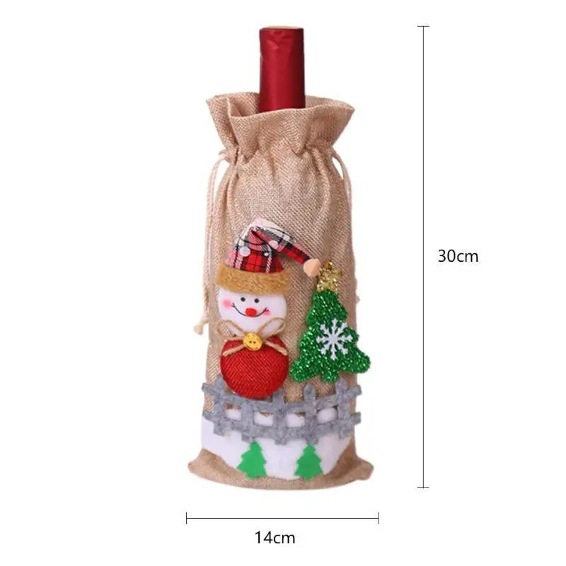 Рождественская крышка для бутылки с красным вином Санта Клаус Снеговик Винные сумки для рождества год используется для рождественской елки украшения офиса - Цвет: beige snow man