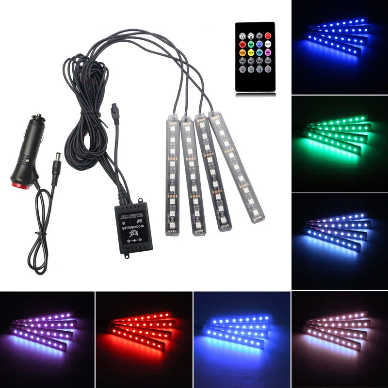 CARCTR 4 шт. 9 светодиодный ных лент разноцветные RGB управление звуком автомобильные