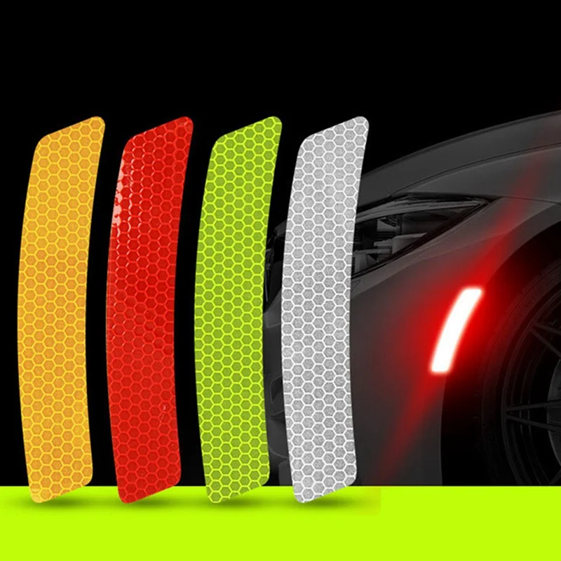 2pcs Auto Car Stickers Wheel Rim Eyebrow Reflective Warning Strip Safety Warning Light Reflector Protective Mark Accessories
