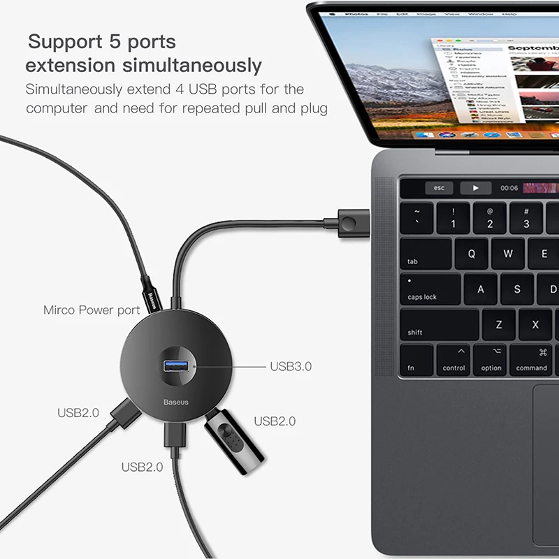 BASUES USB C док-станция USB 3,0 концентратор разделитель несколько USB хаб Тип C концентратор 2,0 мульти хаб расширитель 4 Порты и разъёмы хаб для портативных ПК