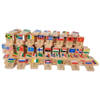 

MWZ 100 pieces New Multilingual National Flag Domino wooden toys understanding of the world domino early education cognitive toy
