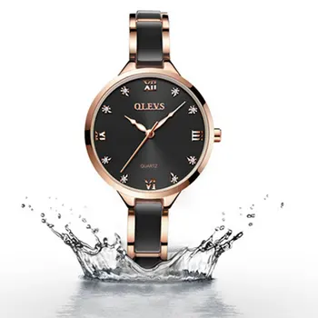 

OLEVS Ladies Ceramic Watches Lady Rose Gold Women Dress Watch Luminous Black Steel Strap Womens Wrist Watches Gifts reloj mujer