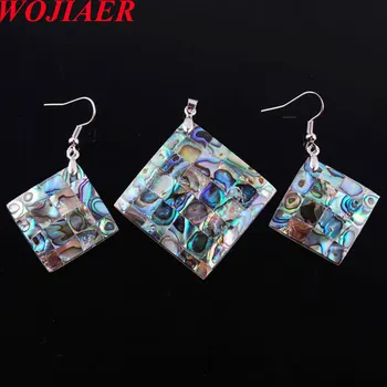 

WOJIAER Natural New Zelanian Abalone Shell Pearl Gem Stones Square Beads Pendant Earrings Set Jewelry PQ3003