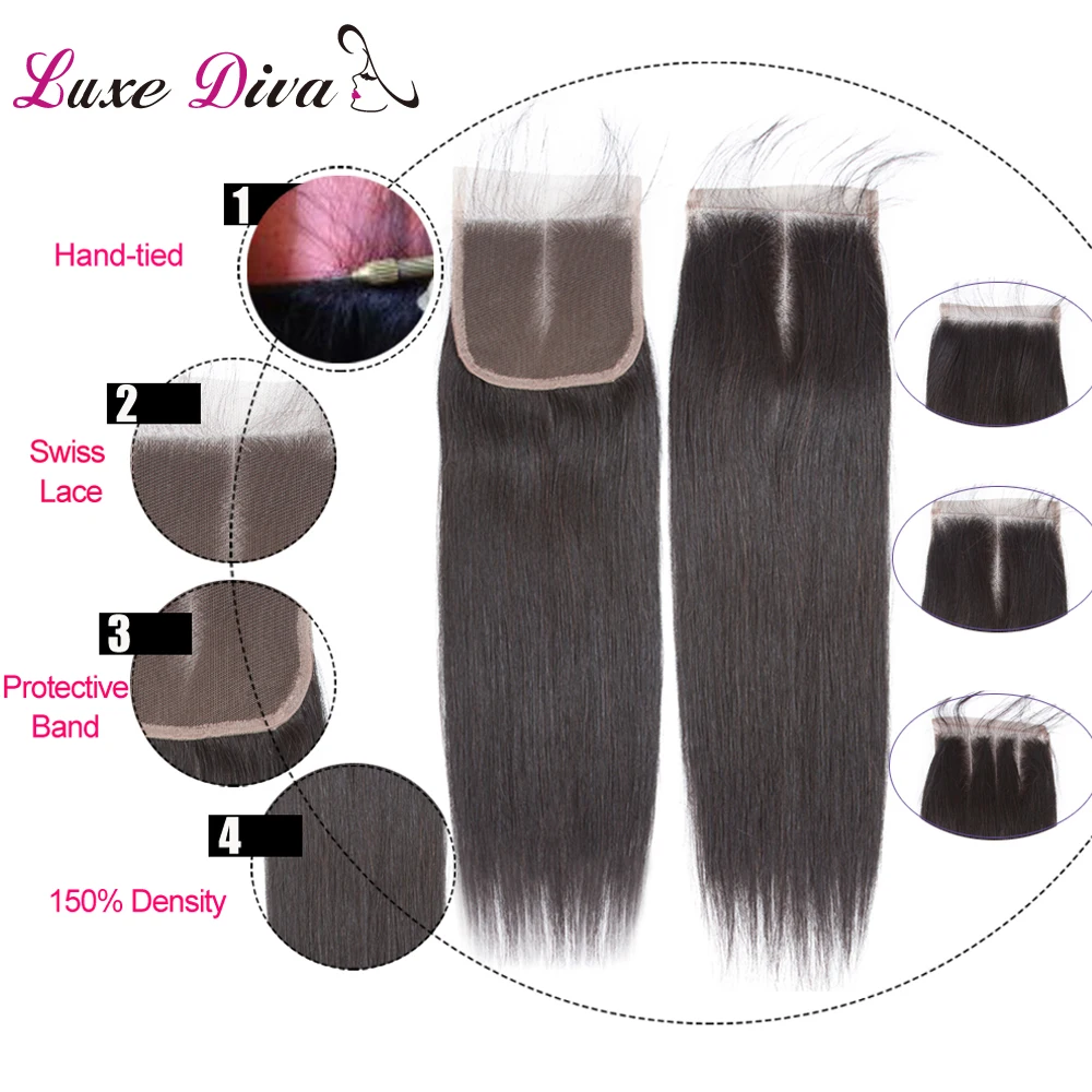 Pacotes de Cabelo em Linha Reta com Fechamento Pacotes com Fechamento Lotes em Massa Luxediva Tecer Cabelo Brasileiro Remy Humano 30 Polegada Atacado 7 Pacotes com 3/4 com fecho