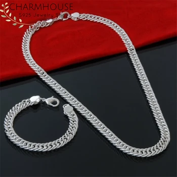 

Silver 925 Jewelry Sets for Men 10mm Link Chain Necklace Bracelet Collier Pulseira 2PCS Man's Jewelry Set Accessories Bijoux