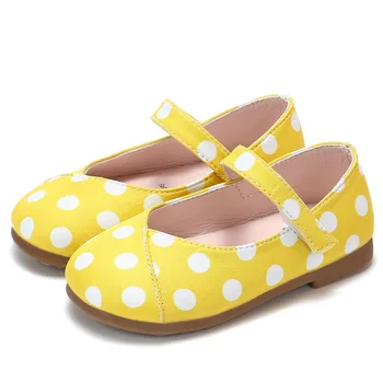

Kids Toddler Little Girl Yellow Dots Cute Flat Single Shoes For Baby Girls Princess Shoes New 2018 Autumn 1 2 3 4 5 6 7 Years