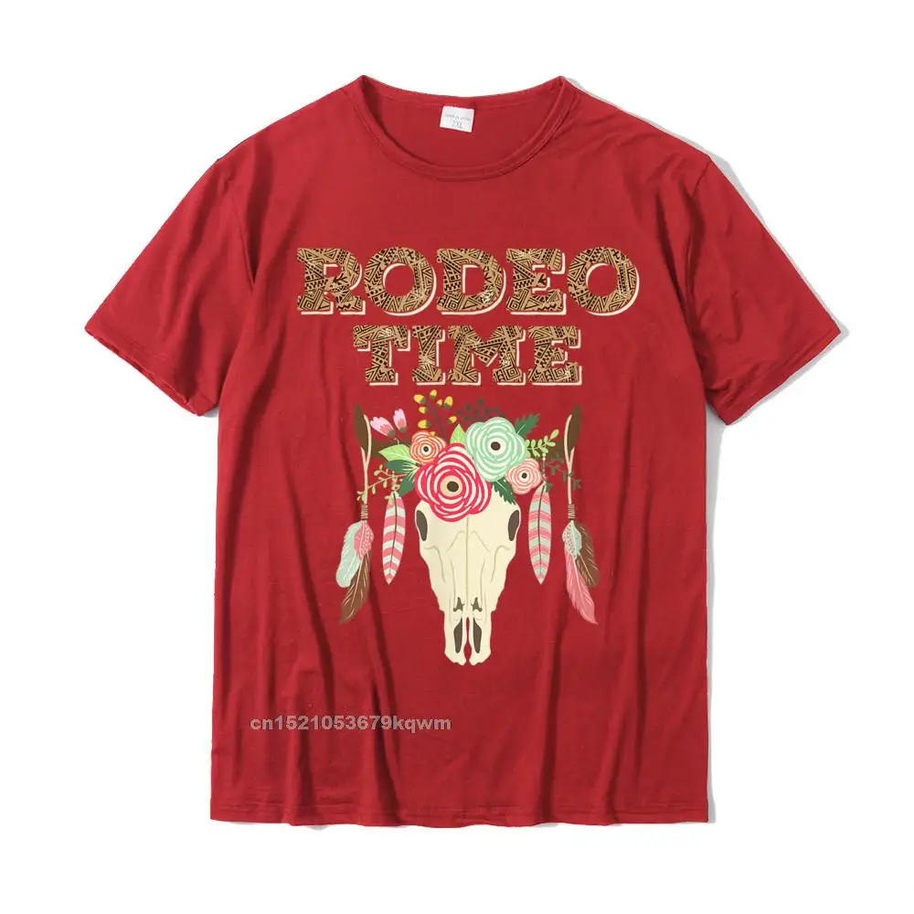 Dominant Summer Printed On T-Shirt Crew Neck 100% Cotton Fabric Men Tops Tees Short Sleeve Autumn Printed On T Shirt Boho Rodeo Time Western Native Skull T-Shirt__4982 red