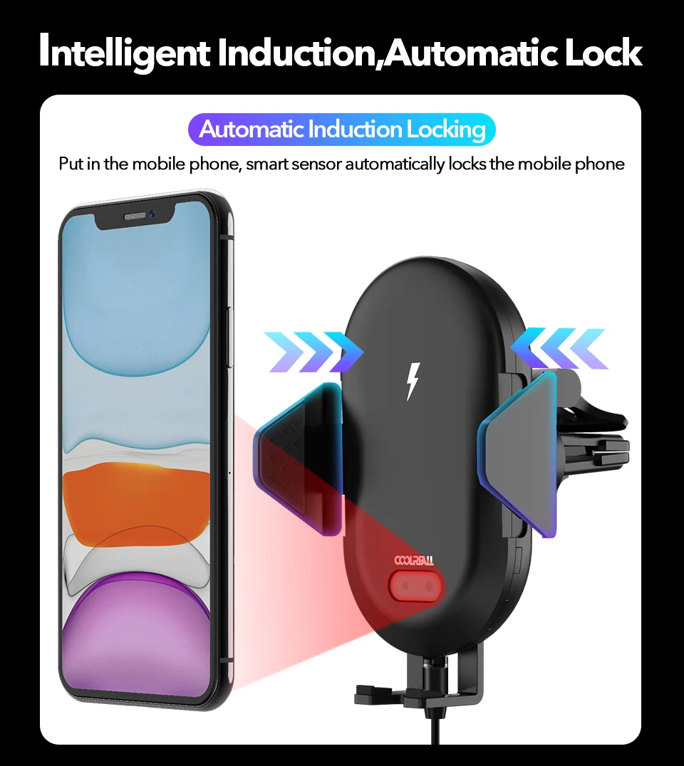Coolreall 15 Вт автомобильное крепление Беспроводное зарядное устройство для iphone 11 pro Xs Xr X Автомобильный держатель для телефона Быстрая зарядка для HUAWEI P30 samsung S10 S9