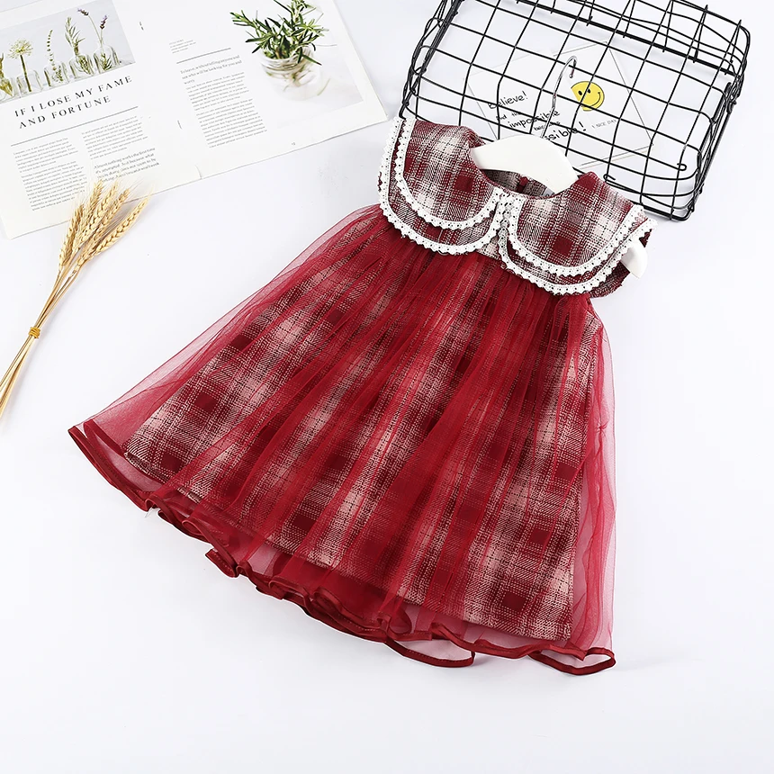 Toddler Girl Plaid Woolen Party Ruffle Dress Kids Wholesale Lot Bulk Clothes Fall Winter Girl Fashion Princess Dress Puppy Style