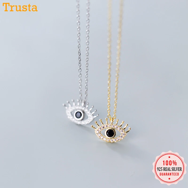 

Trustdavis 925 Sterling Silver Sweet Dazzling CZ Black Eye Pendant Necklace For Women Fashion Silver 925 Jewelry Wholesale DA428