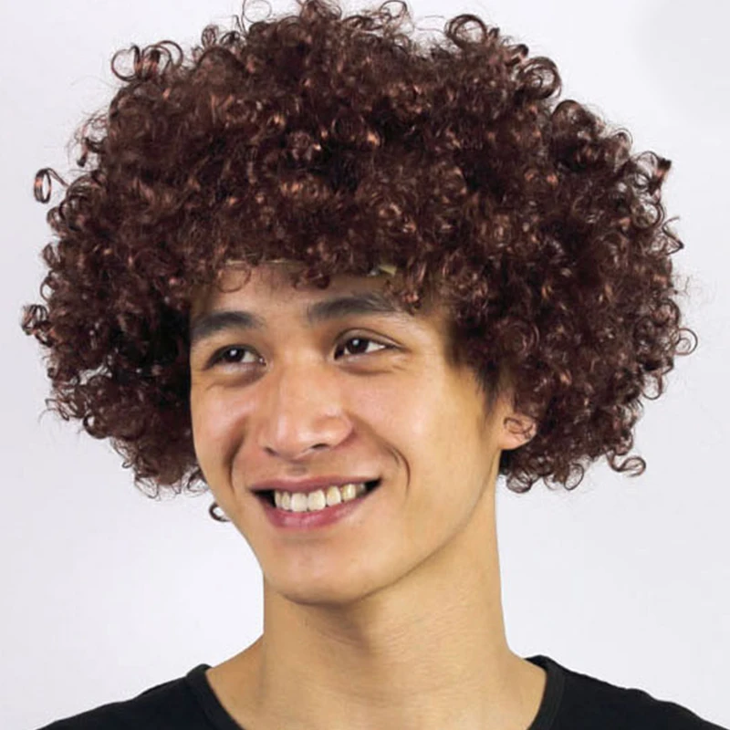 New Dress up Birthday Party Decoration Carnival Christmas Explosion Styles Wigs Curly Hair Football Fans Party Hats Headwear - Цвет: Brown