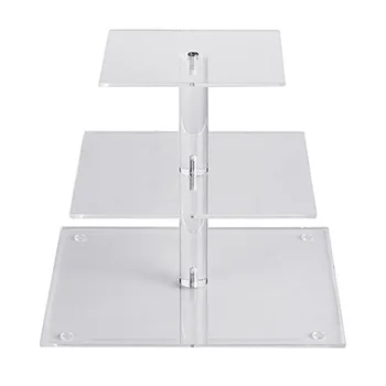

3 Layers Square Base Dessert Wedding Acrylic Rack Cake Stand Supplies Display Easy Install Transparent Party Holder Home
