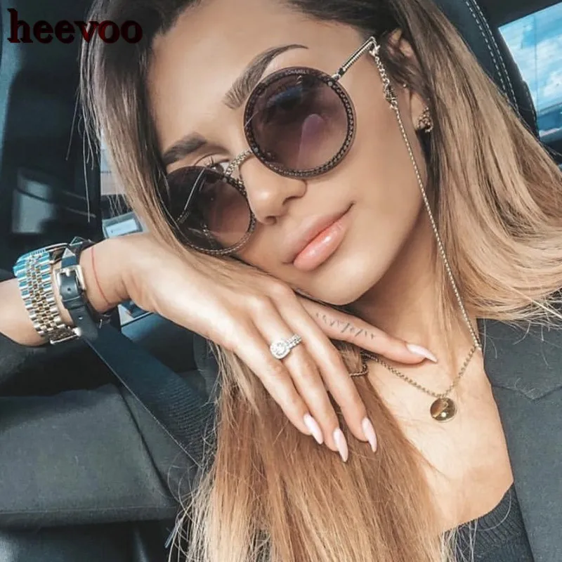 

New Ladies Metal Chain Frame Sunglasses Women Frameless Glasses Brand Designer Fashion Trend Luxury 2021 Round Sunglasses UV400