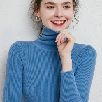 

Women Turtleneck Sweater Solid-color Wool Sweater 2020 New Long-sleeved Sexy Casual Tops Female