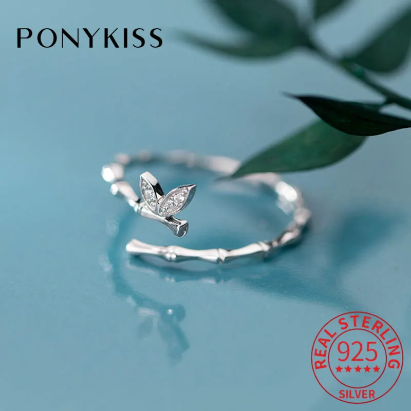

PONYKISS 100% 925 Sterling Silver Butterfly Zircon Resizable Opening Ring Delicate Lovely Bamboo Ring Girl Birthday Cute Gift