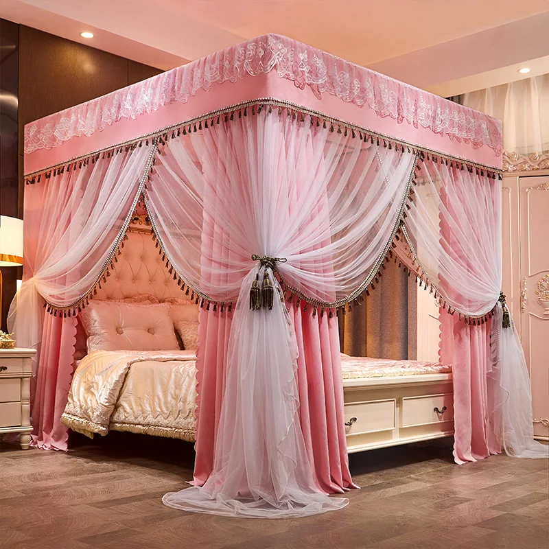Details about   Luxury Two Floors Three Doors Square Floor-standing Lace Princess Mosquito Net 