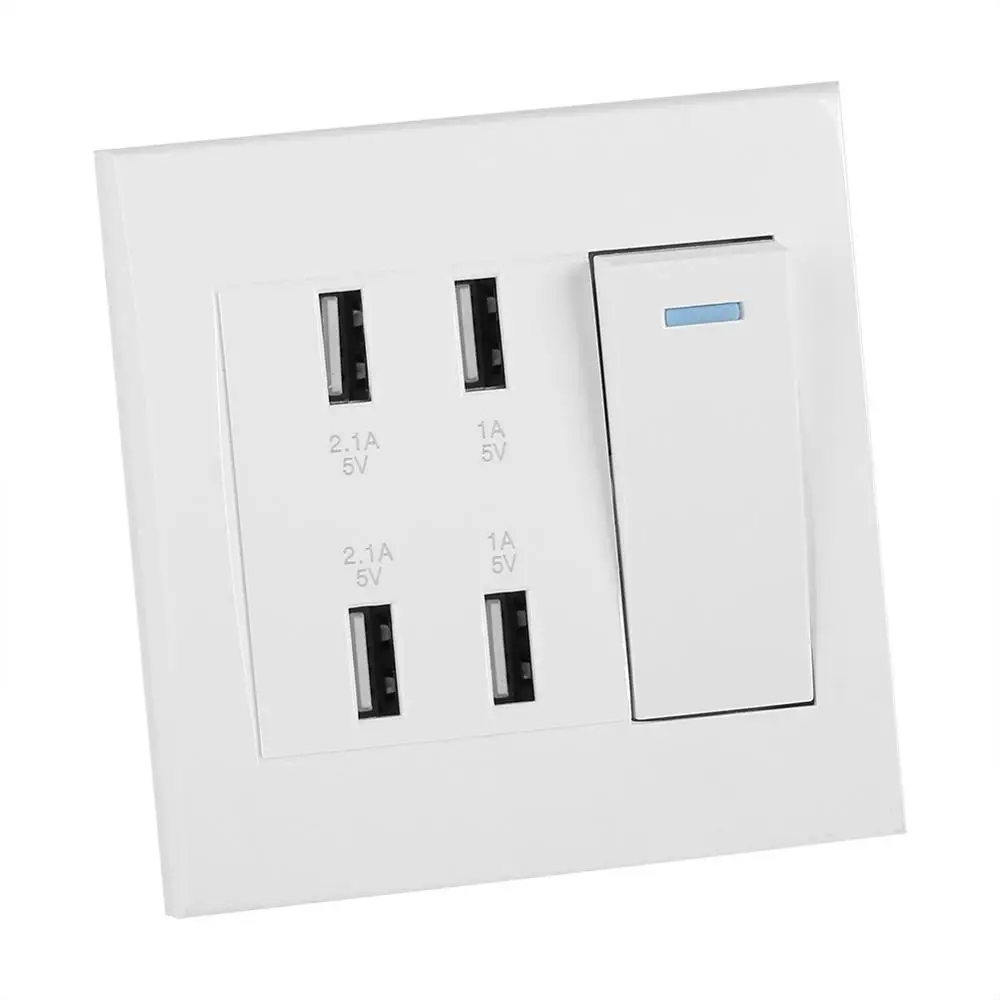 Настенный выключатель розетка 4 порта USB зарядное устройство панель заземление