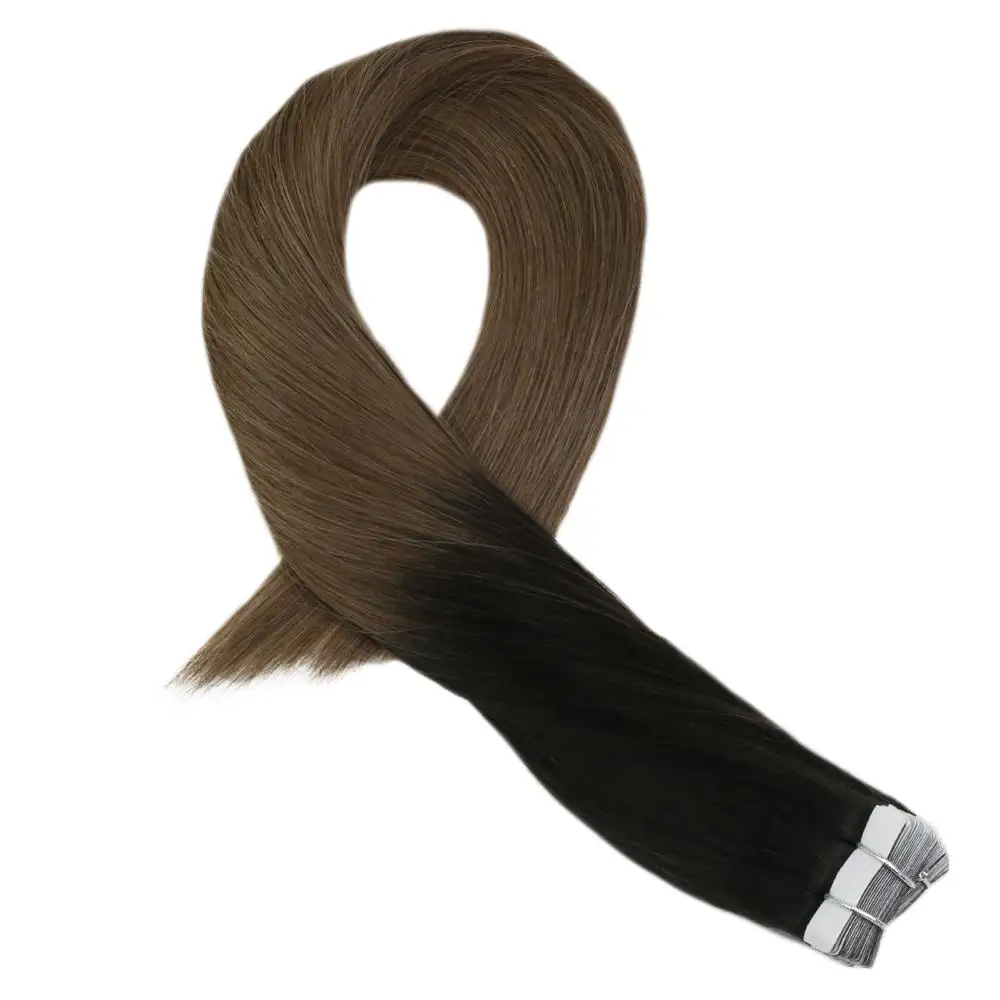 

Moresoo 14-16 inch Tape in Human Hair Extensions Machine Remy Brazilian Hair Ombre Color #1B/10 Skin Weft 2.5G/Pcs