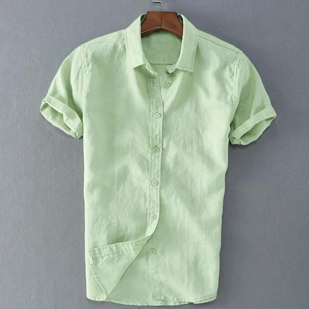 Мужские топы, летняя хлопковая рубашка на пуговицах, повседневная одежда с коротким рукавом для отдыха