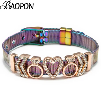 

Colorful Stainless Steel Mesh Bracelets For Women Men Couples Lover Heart To Heart Crown Lock Charm Watch Belt Bangle Jewelry