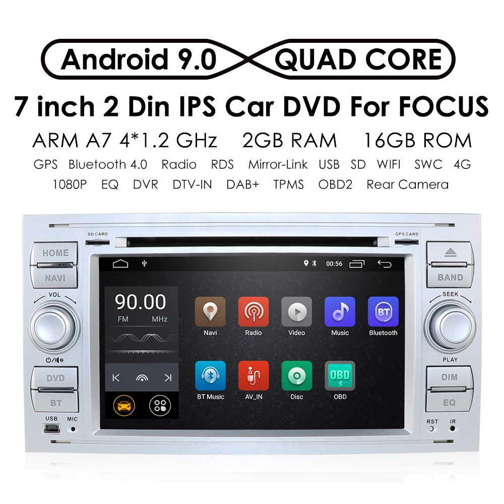 2din Android 9,0 DAB+ Автомобильный dvd-плеер в тире для Ford Transit Focus подключение S-MAX Kuga Mondeo с четырехъядерным Wifi 4G gps Bluetooth