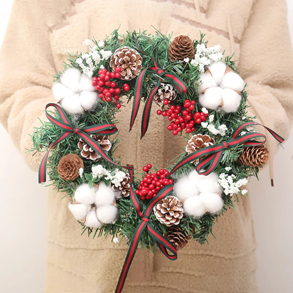 Рождественский венок, сосновый конус, венок из ротанга, подвесная гирлянда, рождественское оформление окон и дверей