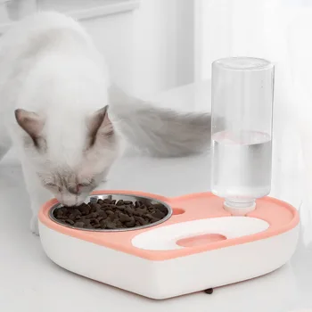 

600ML Automatic Pet Water Dispenser Lovely Heart-shaped Food Feeder for Dog Cat Pets Dual-use Splash-proof Stainless Steel Bowls