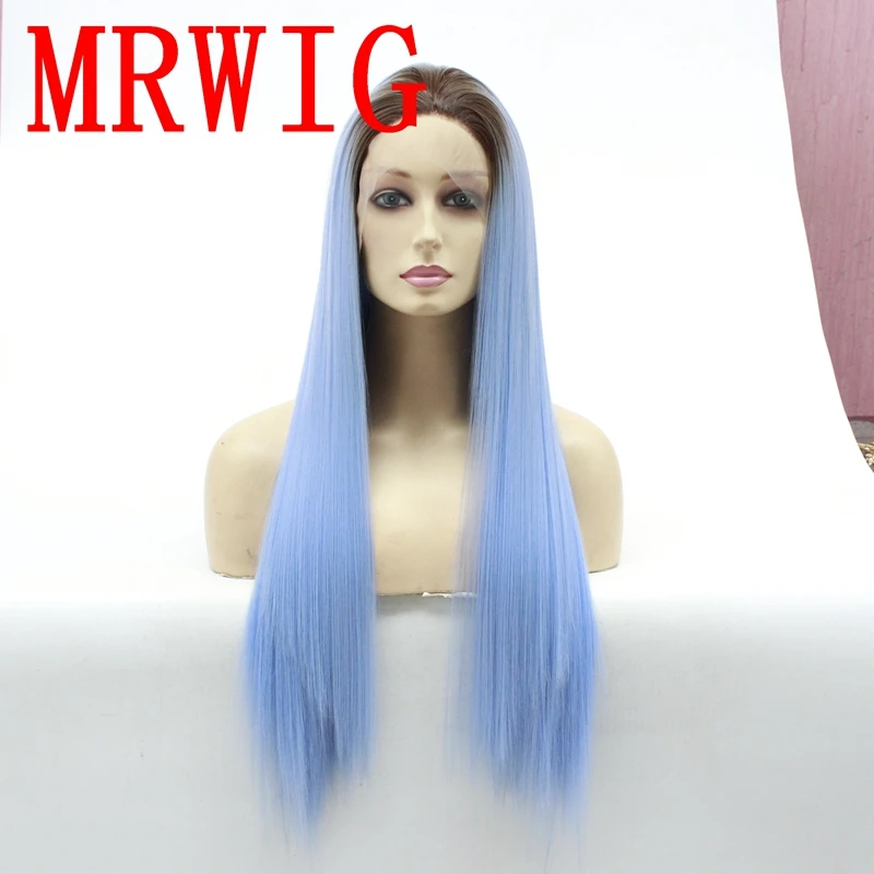 

MRWIG 26in Short Dark Roots Black Ombre Yellow /Blonde27#/30#Purple Synthetic Lace Front Glueless Wig Heat Resistant Fiber