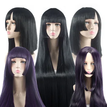 

LANLAN Onmyoji Cosplay wig Long straight hair black purple synthetic female wig Qi bang Party Christmas High temperature fiber