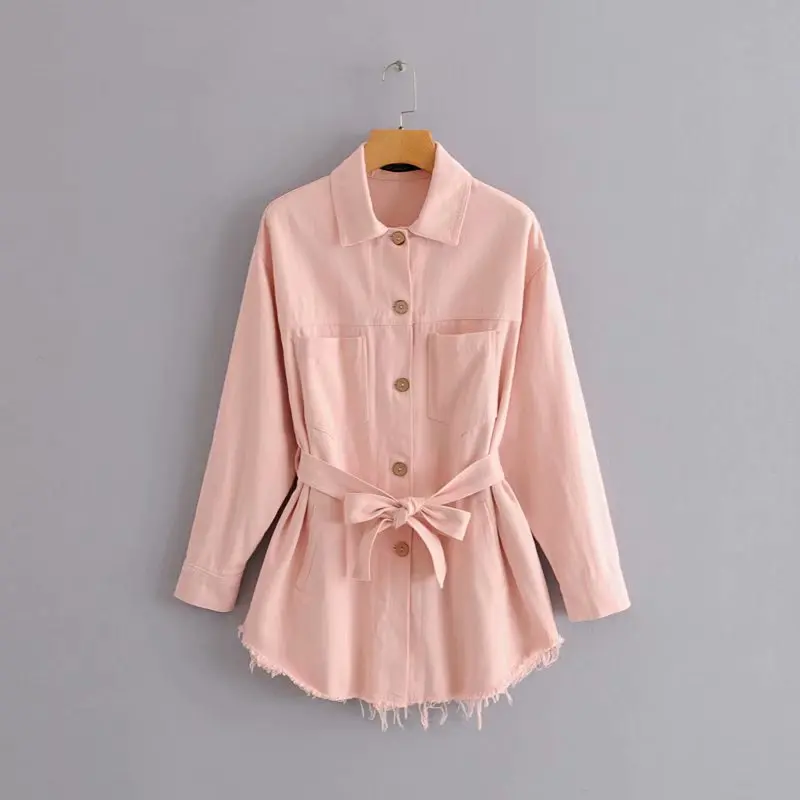 

F2669-Western Style WOMEN'S Dress 2019 Spring And Autumn New Style Mid-length Fold-down Collar Flash Lace-up Coat Women's