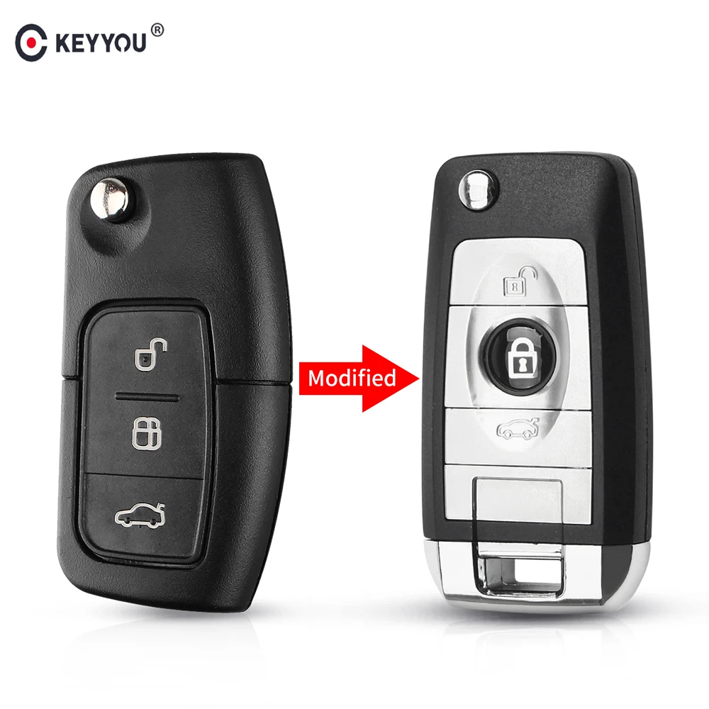 KEYYOU 3 кнопки модифицированный складной Автомобильный ключ откидная оболочка ключа дистанционного управления Fob чехол для Ford Focus Fiesta C-Max S-Max Ka Mondeo Galaxy