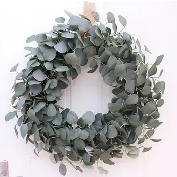 

Artificial Eucalyptus Green Leaf Wreath Spring Leaves Garland Front Door Hanging Wreath for Wall Window Home Decoration