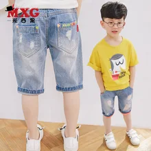 Джинсовые брюки с дырками для больших мальчиков г., новые стильные летние детские штаны на гусеничном ходу модные шорты для мальчиков в Корейском стиле