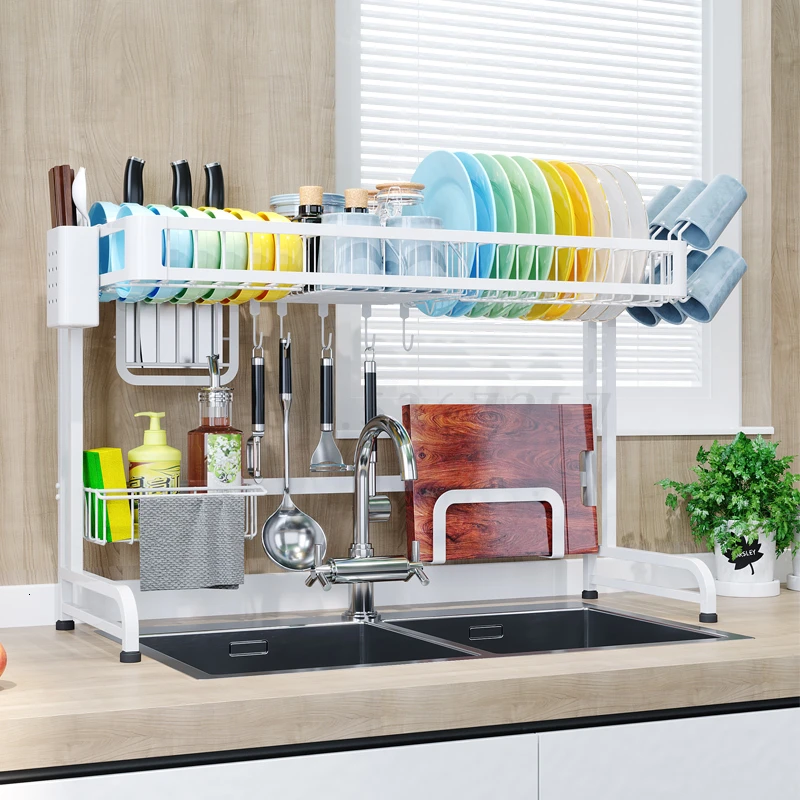 Kitchen rack white stainless steel sink rack drain drying bowl rack dishes to accommodate household sink cupboard Kitchen rack white stainless steel sink rack drain drying bowl rack dishes to accommodate household sink cupboard