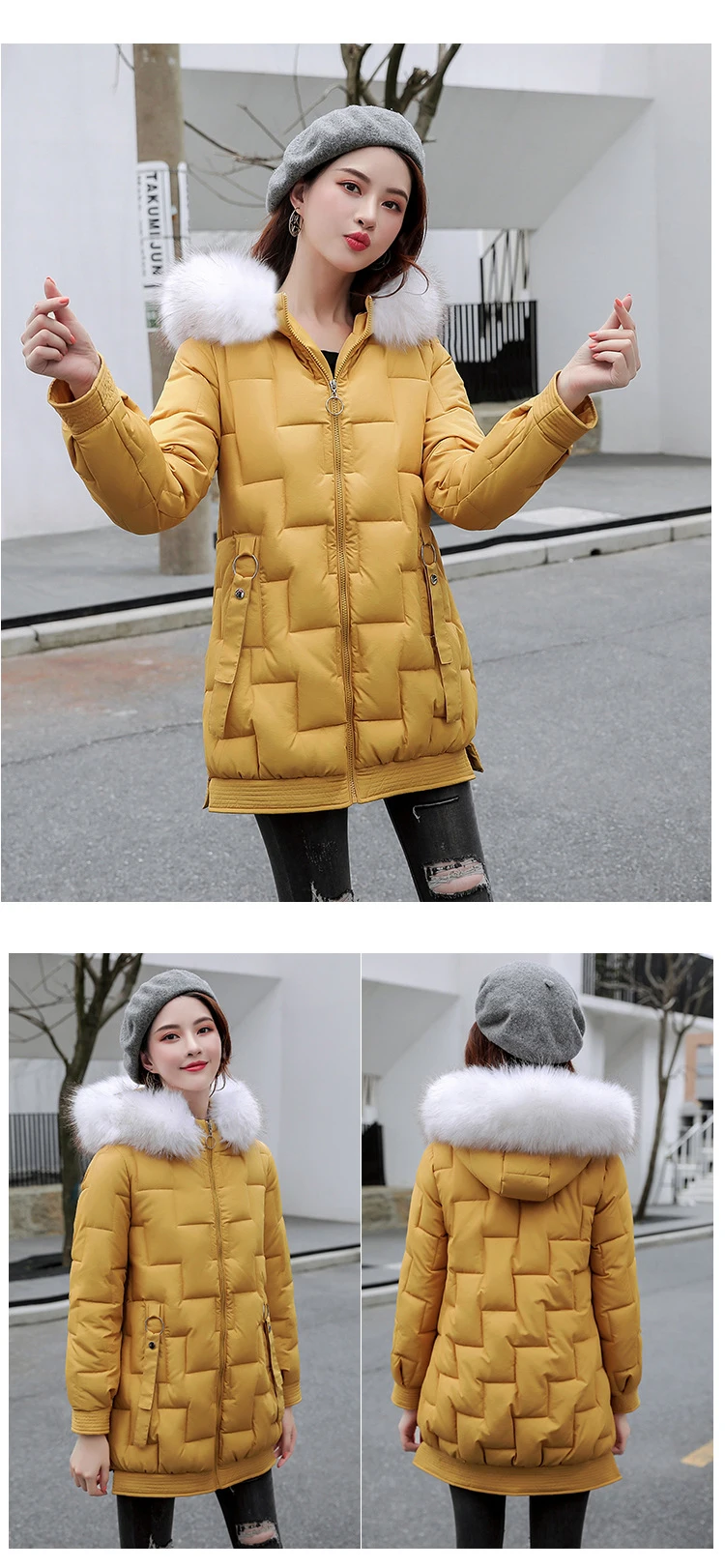 Новое поступление года, модная женская зимняя куртка с хлопковой подкладкой, теплая, с большим меховым воротником, женские длинные пальто, парка, женские куртки