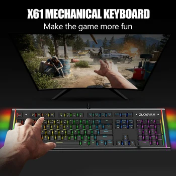 

X61 Keyboard 104 Keys USB Wired Red Switch RGB BackLight Mechanical Gaming Keyboard for Tablet Desktop Russian/English Keyboard