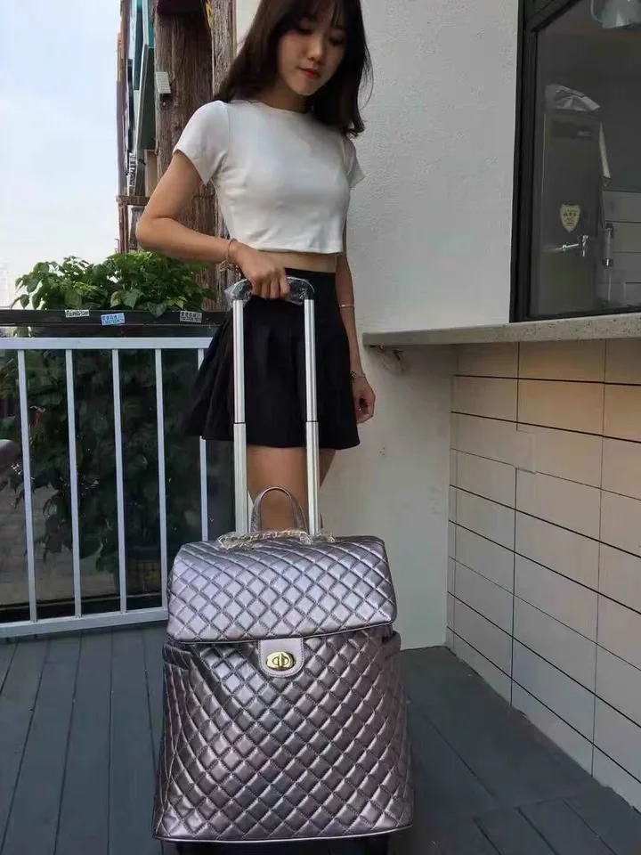 gray Carrylove, 18 дюймов, новинка, женская кожаная багажная сумка, сумка на колесиках, дорожная сумка для женщин - Цвет: gray